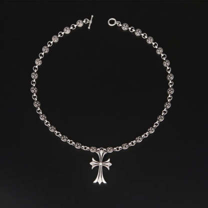 Vintage Silver Cross Pendant Necklace With Ball Chain-Customized Jewel