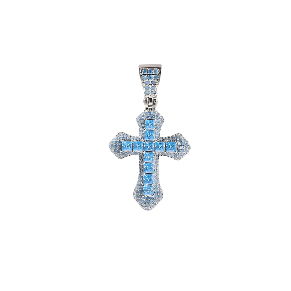Metal Cross Pendant With Square Gem Accents-Customized Jewel