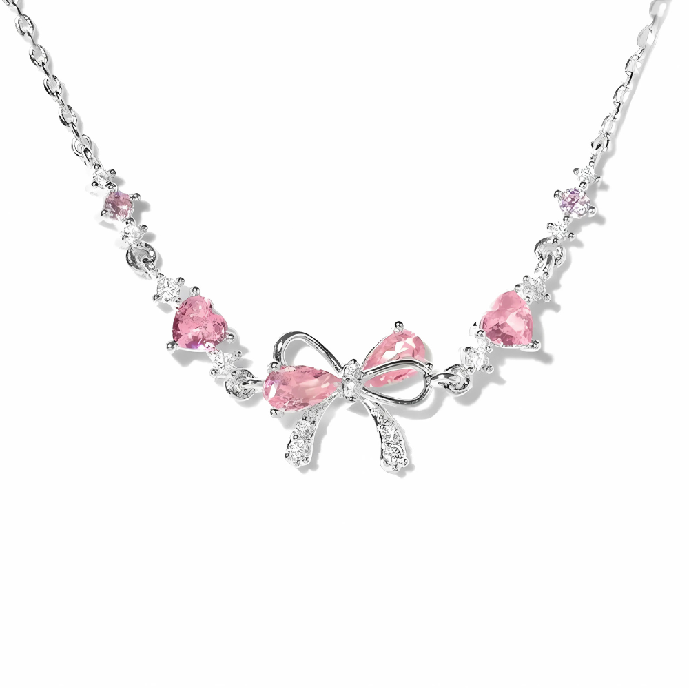 Bow Pendant Necklace With Gemstone Accents-Customized Jewel