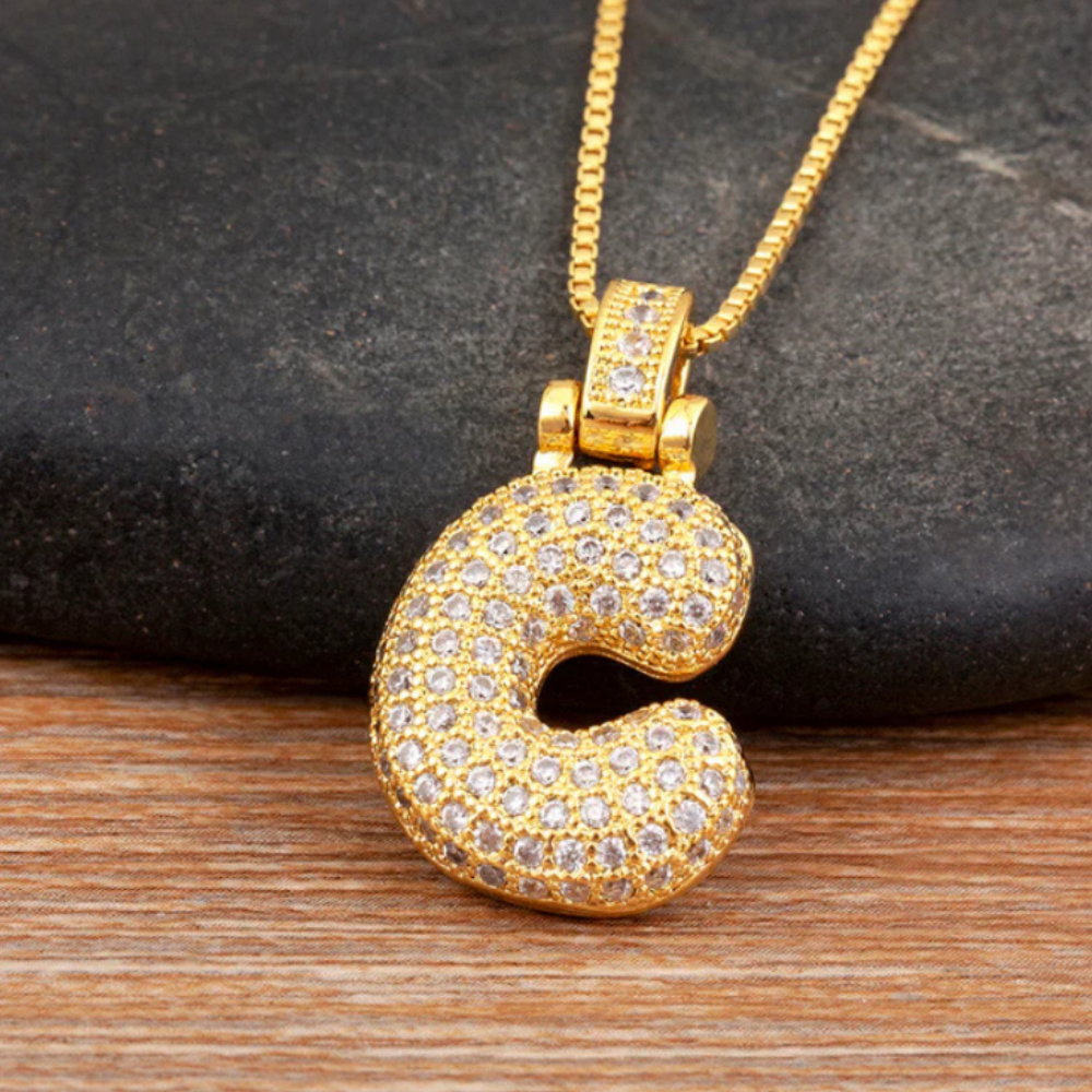 Crystal Embedded Initial Letter Necklace-Customized Jewel