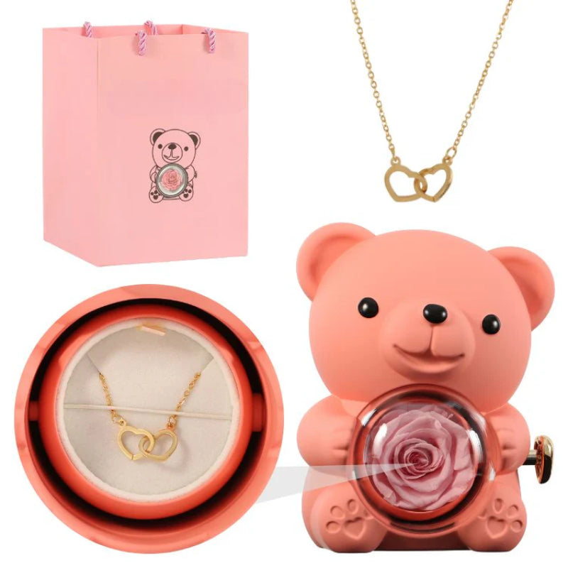 Personalized Rose Bear With Engraved Necklace Charm-Customized Jewel