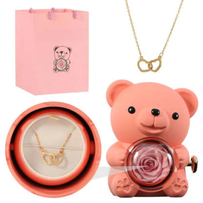 Personalized Rose Bear With Engraved Necklace Charm-Customized Jewel