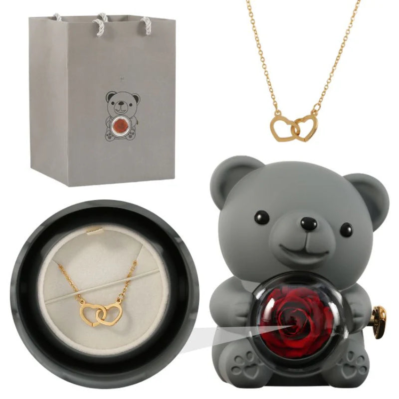 Personalized Rose Bear With Engraved Necklace Charm-Customized Jewel