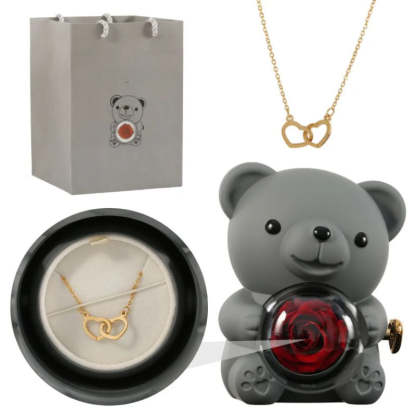 Personalized Rose Bear With Engraved Necklace Charm-Customized Jewel
