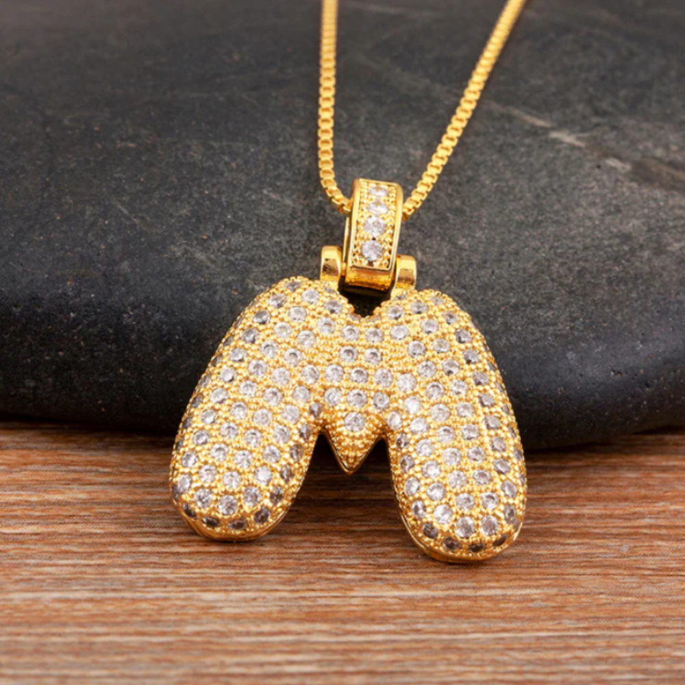 Crystal Embedded Initial Letter Necklace-Customized Jewel