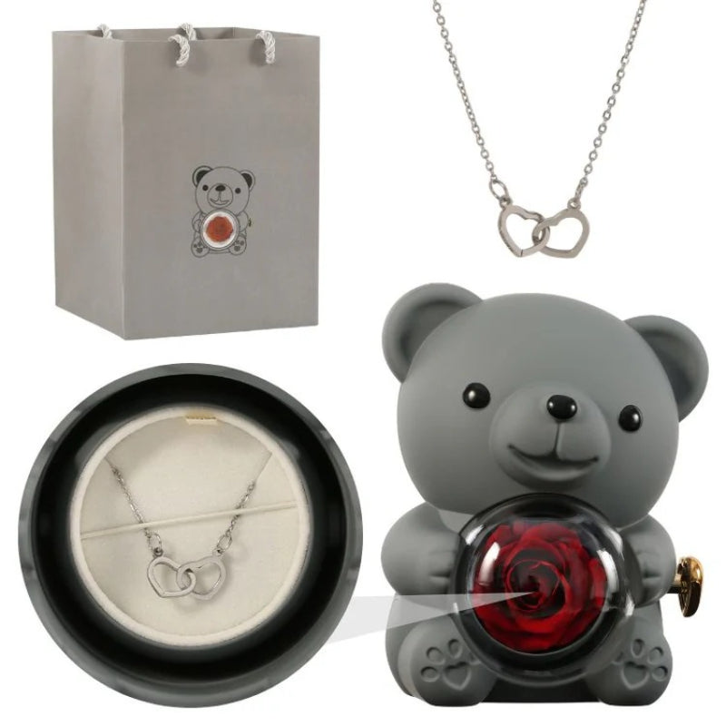 Personalized Rose Bear With Engraved Necklace Charm-Customized Jewel