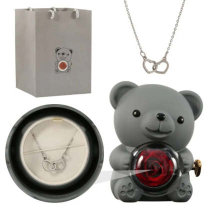 Personalized Rose Bear With Engraved Necklace Charm-Customized Jewel
