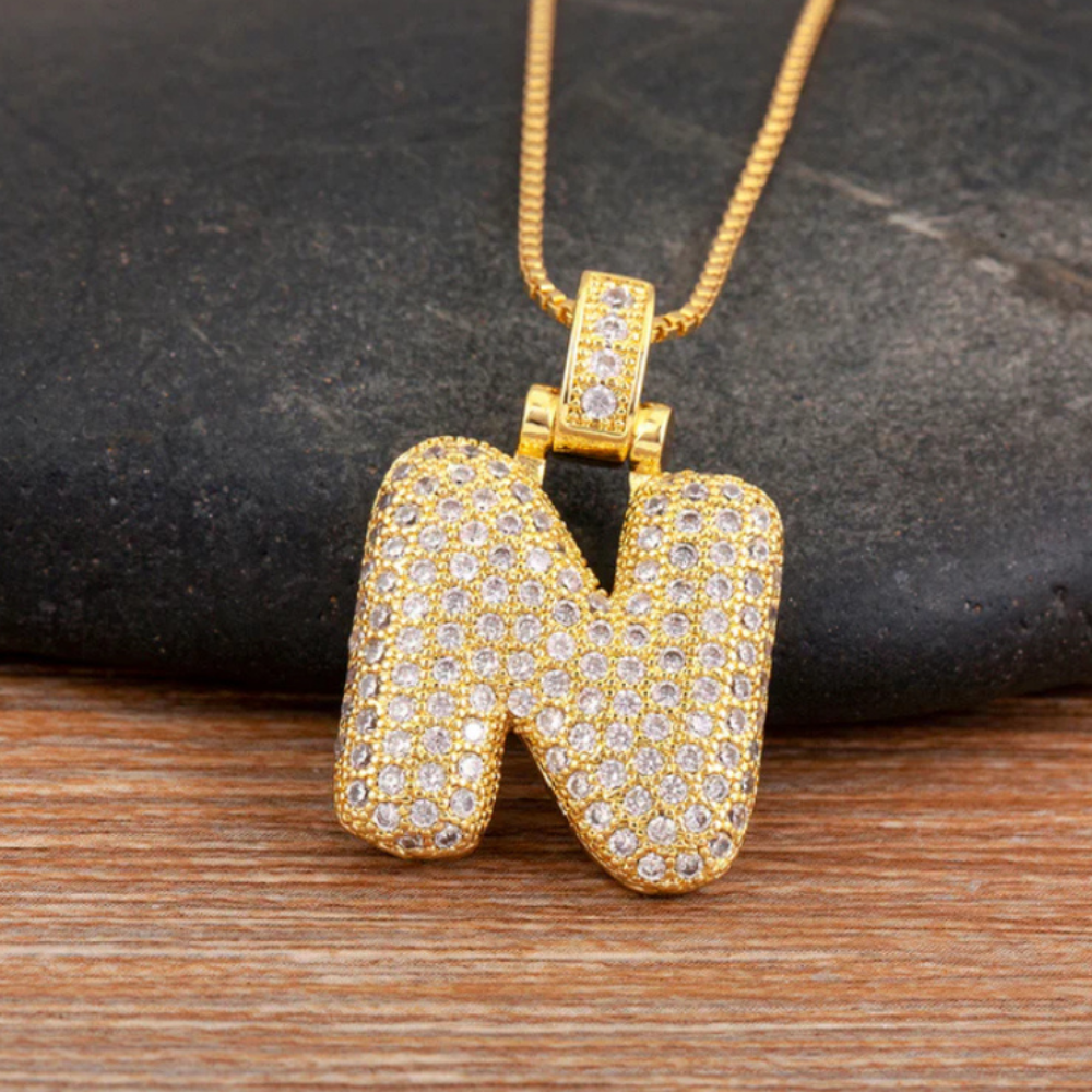 Crystal Embedded Initial Letter Necklace-Customized Jewel