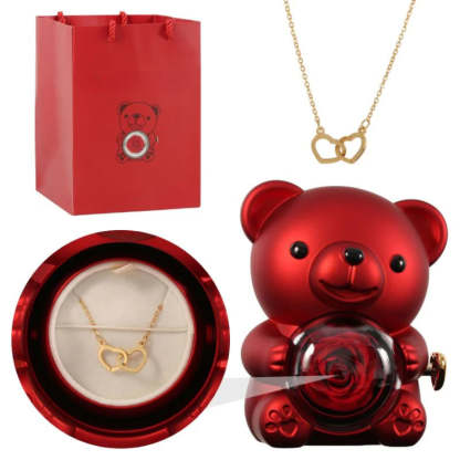 Personalized Rose Bear With Engraved Necklace Charm-Customized Jewel