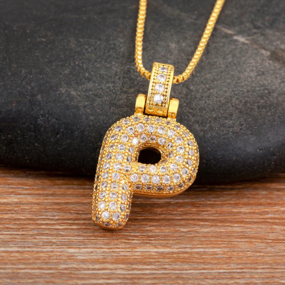 Crystal Embedded Initial Letter Necklace-Customized Jewel