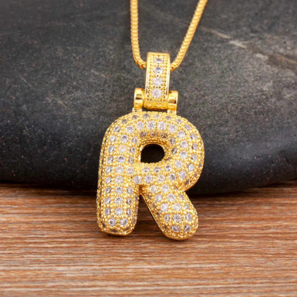 Crystal Embedded Initial Letter Necklace-Customized Jewel