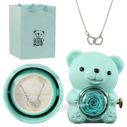 Personalized Rose Bear With Engraved Necklace Charm-Customized Jewel