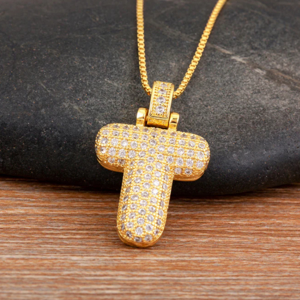 Crystal Embedded Initial Letter Necklace-Customized Jewel