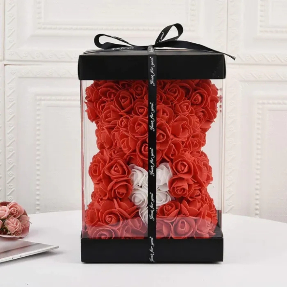 Flower Teddy Bear Gift Box With Ribbon