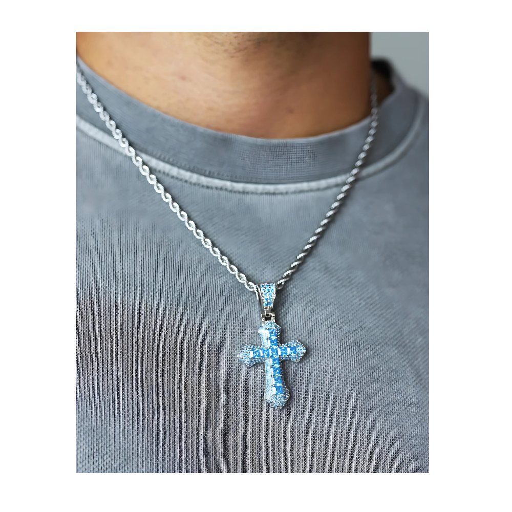Metal Cross Pendant With Square Gem Accents-Customized Jewel