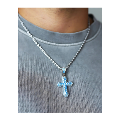 Metal Cross Pendant With Square Gem Accents-Customized Jewel