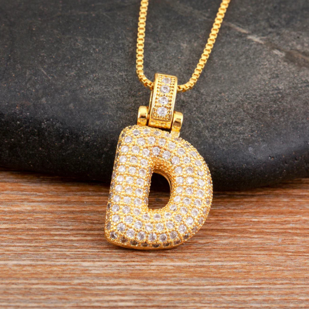 Crystal Embedded Initial Letter Necklace-Customized Jewel