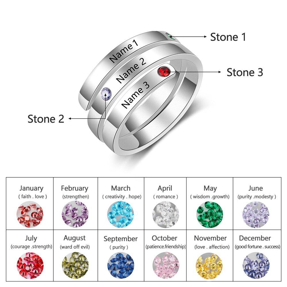 Personalized Silver Ring - Three Custom Names - Three Custom Birthstones - Customized Gifts-Customized Jewel