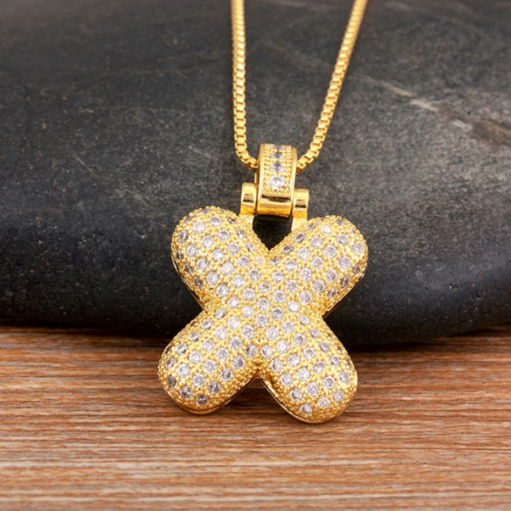 Crystal Embedded Initial Letter Necklace-Customized Jewel