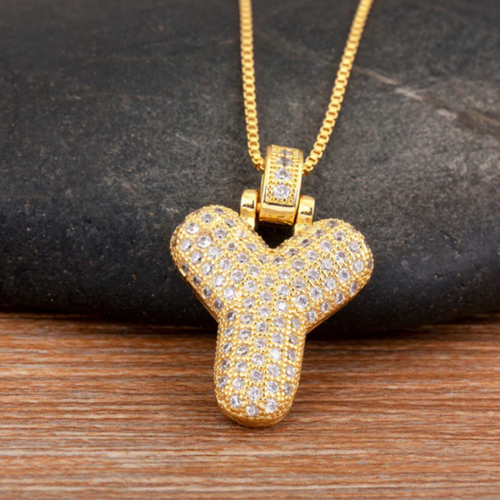 Crystal Embedded Initial Letter Necklace-Customized Jewel