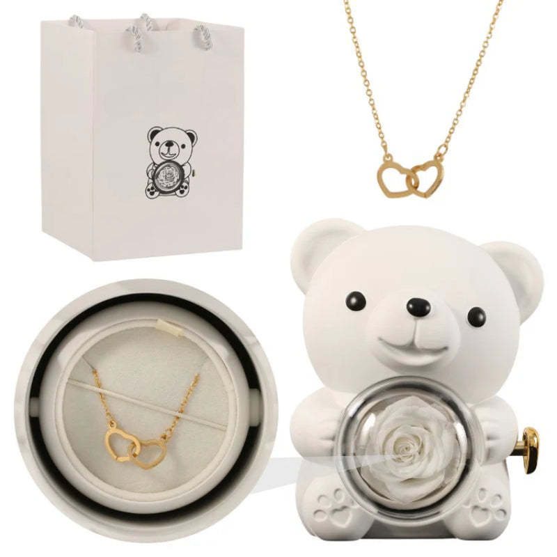 Personalized Rose Bear With Engraved Necklace Charm-Customized Jewel