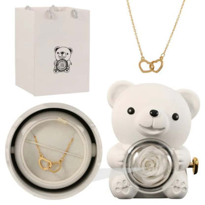 Personalized Rose Bear With Engraved Necklace Charm-Customized Jewel