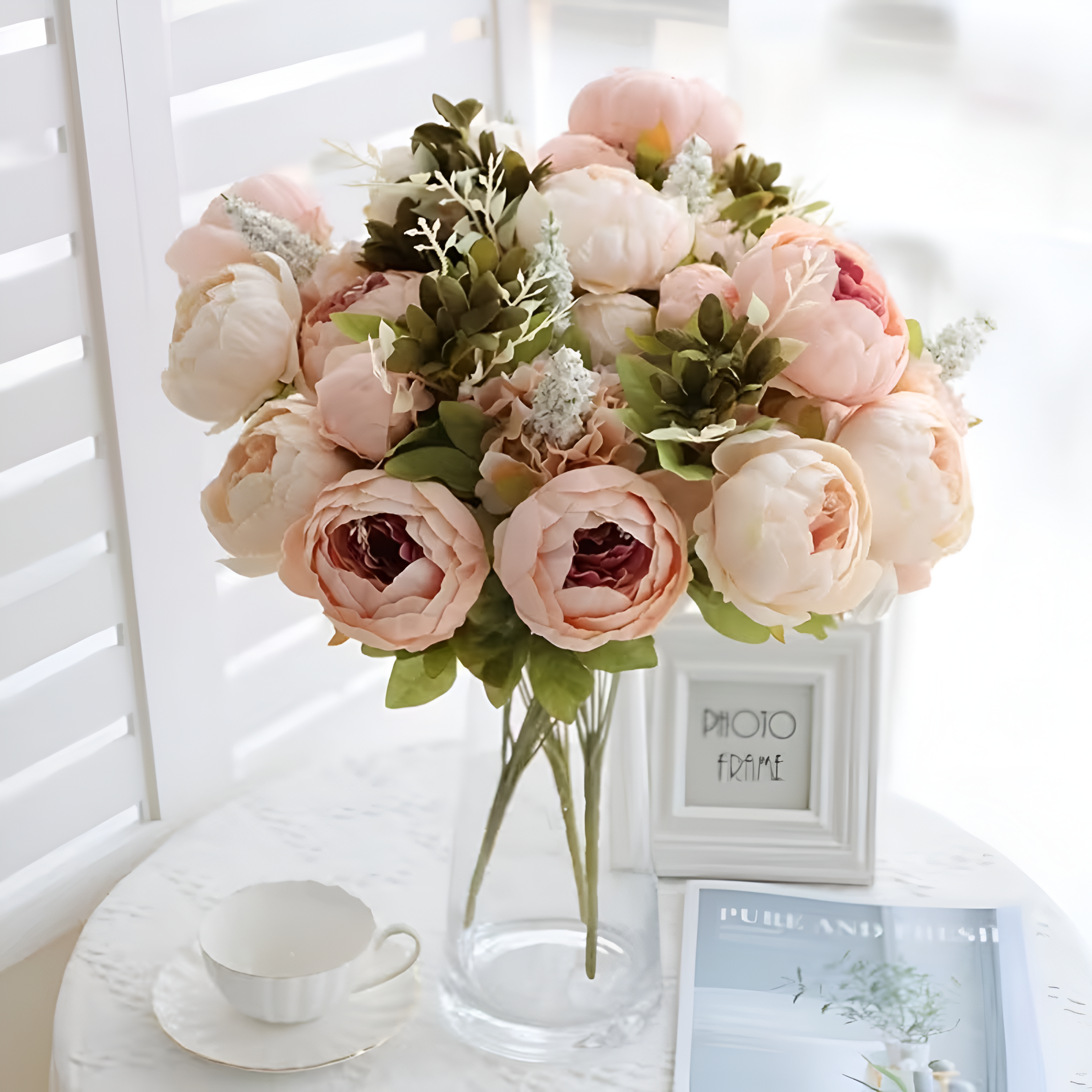 Decorative Peony Flower Arrangement With Full Blooms For Tabletop