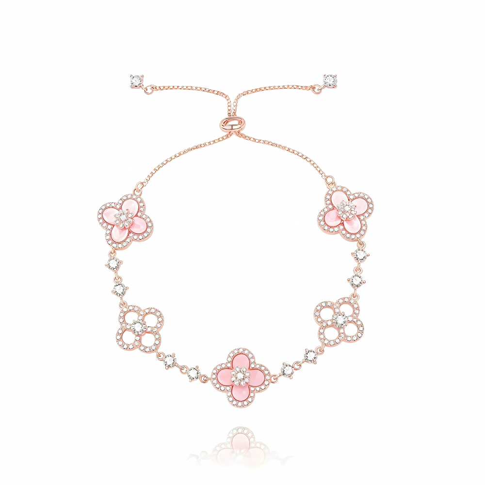 Flower Inspired Adjustable Chain Bracelet With Crystal Accents-Customized Jewel