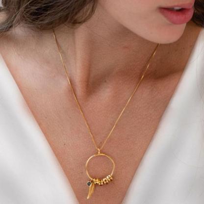 Custom Circle Pendant Necklace - 4 Custom Names & Birthstone-Customized Jewel