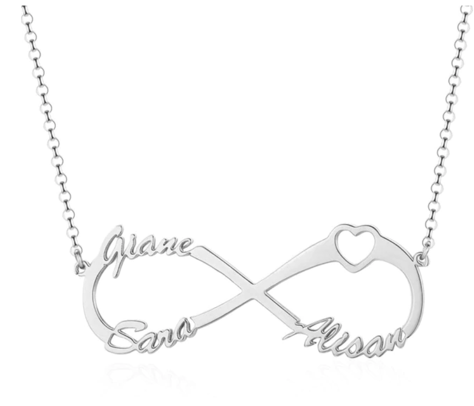Personalized Sterling Silver Infinity Symbol 3 Custom Name Pendant Necklace, Gift for Family Members & Friends-Customized Jewel