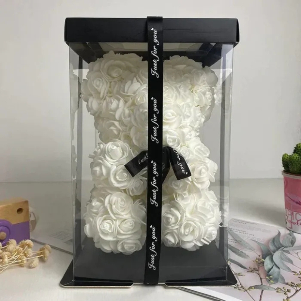 Flower Teddy Bear Gift Box With Ribbon