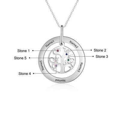Personalized Tree of Life Necklace with Birthstone Stainless Steel Name Engraved Pendant Family Gift for Mother Grandma 5-Customized Jewel