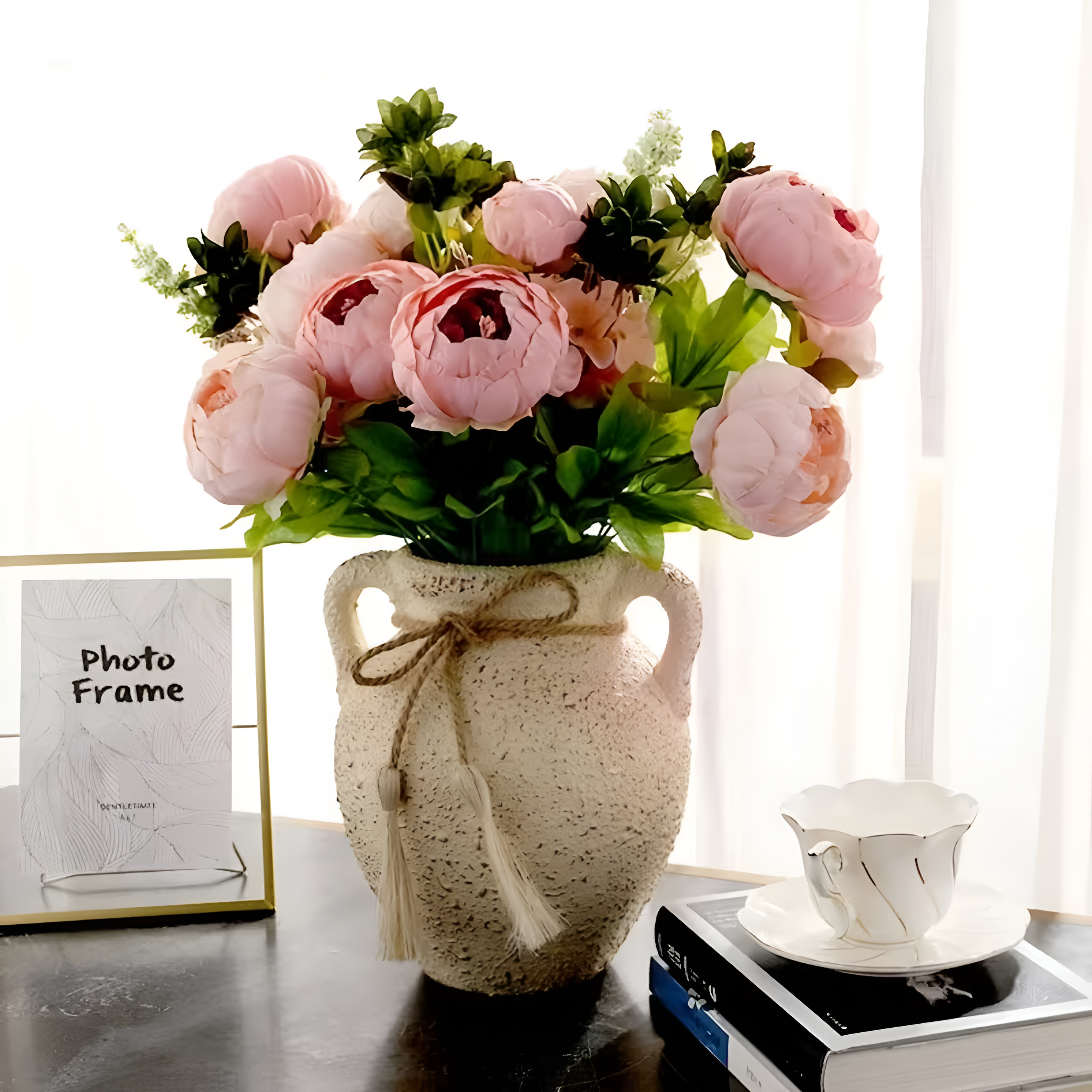 Decorative Peony Flower Arrangement With Full Blooms For Tabletop