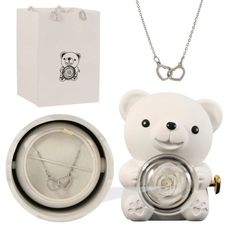 Personalized Rose Bear With Engraved Necklace Charm-Customized Jewel