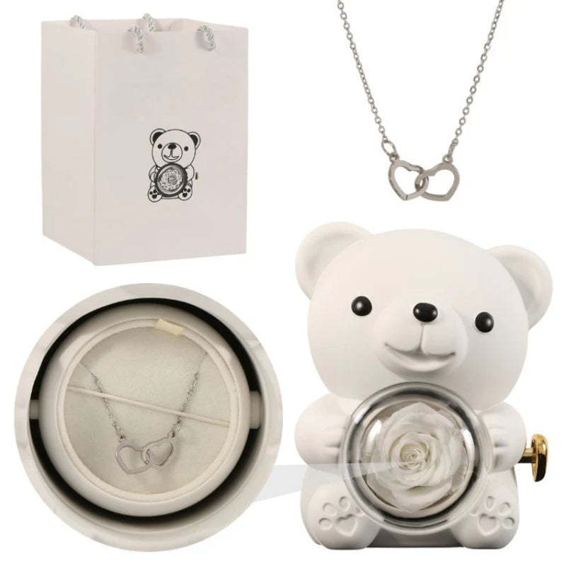 Personalized Rose Bear With Engraved Necklace Charm-Customized Jewel