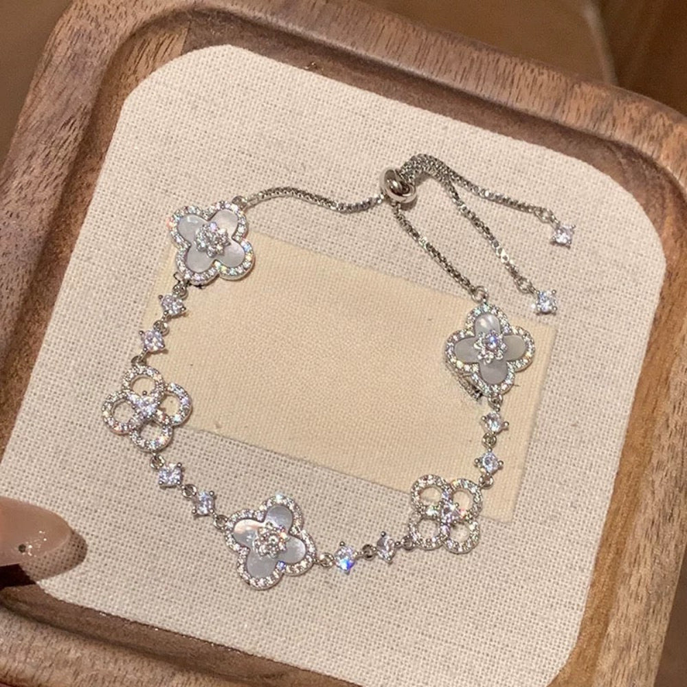 Flower Inspired Adjustable Chain Bracelet With Crystal Accents-Customized Jewel