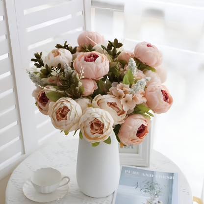 Decorative Peony Flower Arrangement With Full Blooms For Tabletop