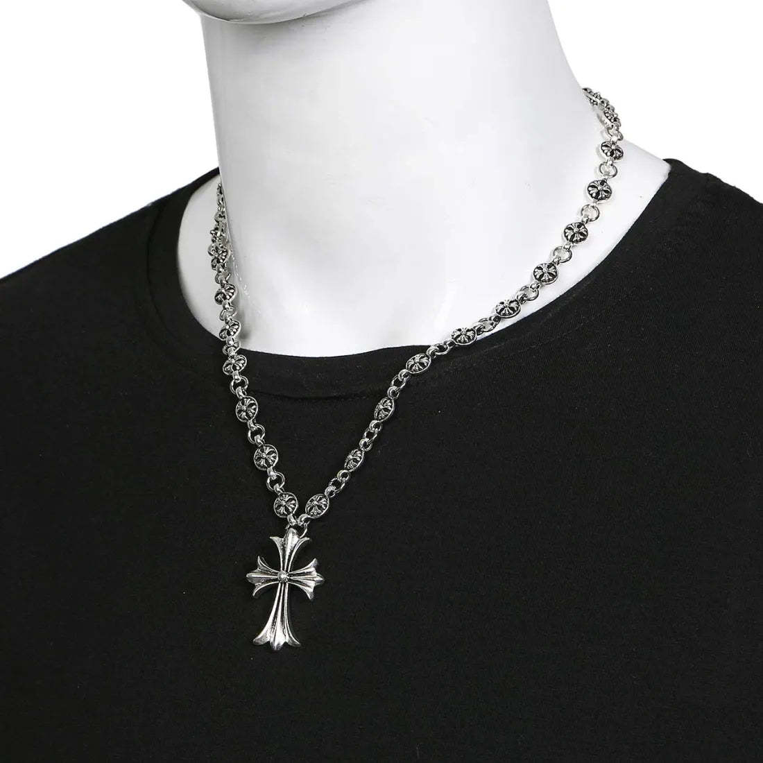 Vintage Silver Cross Pendant Necklace With Ball Chain-Customized Jewel