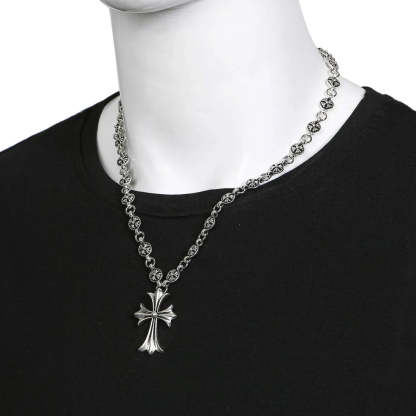 Vintage Silver Cross Pendant Necklace With Ball Chain-Customized Jewel