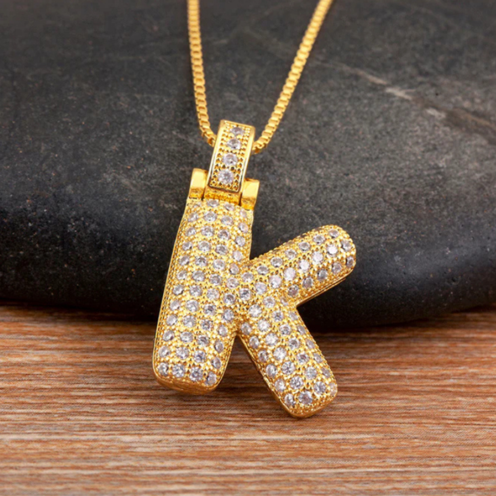 Crystal Embedded Initial Letter Necklace-Customized Jewel