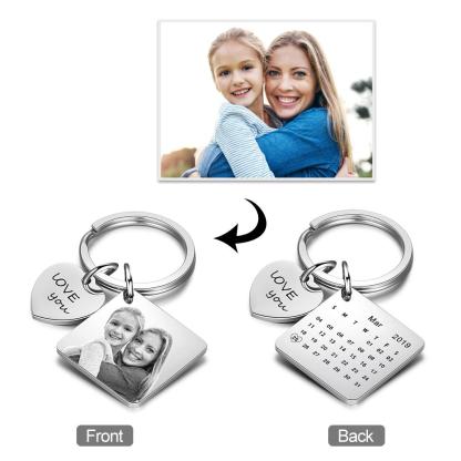 Personalized Photo & Date Engraved Keyring-Customized Jewel