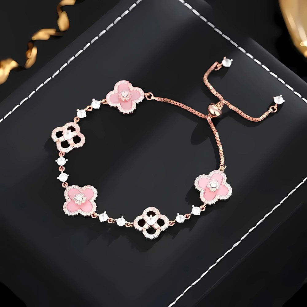 Adjustable Clover Bracelet In Rose Gold For Mothers Day Surprise-Customized Jewel