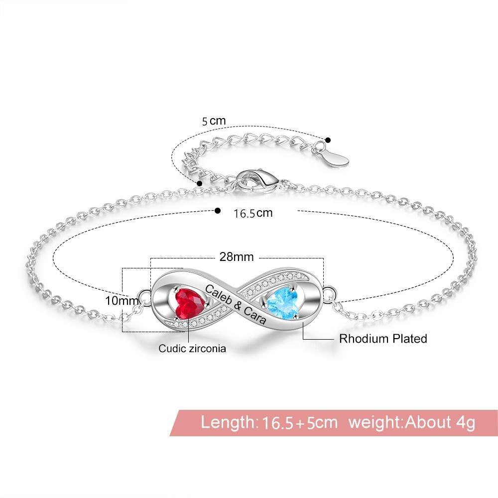 Infinity Diamond Sterling Silver Bracelet - 2 Custom Names & Birthstones-Customized Jewel