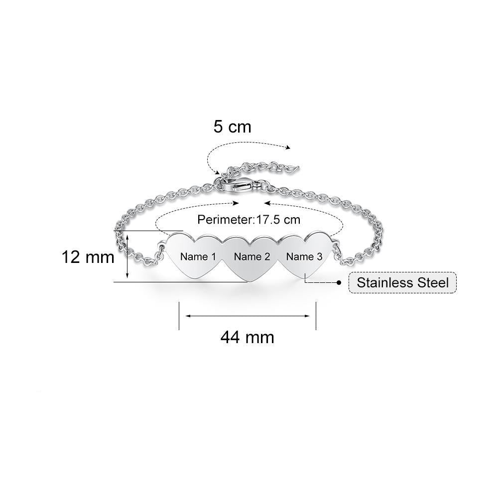 Chain Of Love - 3 Custom Name Sterling Silver Chain Bracelet-Customized Jewel