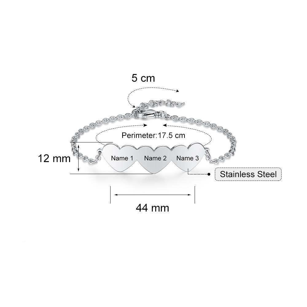 Chain Of Love - 3 Custom Name Sterling Silver Chain Bracelet-Customized Jewel