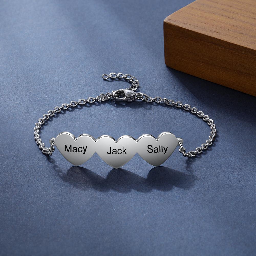 Chain Of Love - 3 Custom Name Sterling Silver Chain Bracelet-Customized Jewel