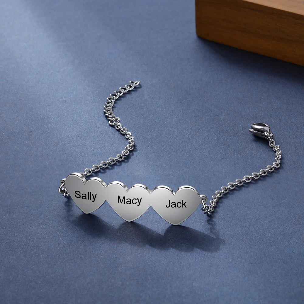 Chain Of Love - 3 Custom Name Sterling Silver Chain Bracelet-Customized Jewel