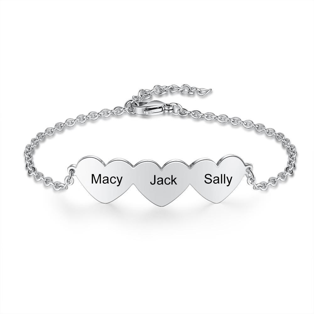 Chain Of Love - 3 Custom Name Sterling Silver Chain Bracelet-Customized Jewel