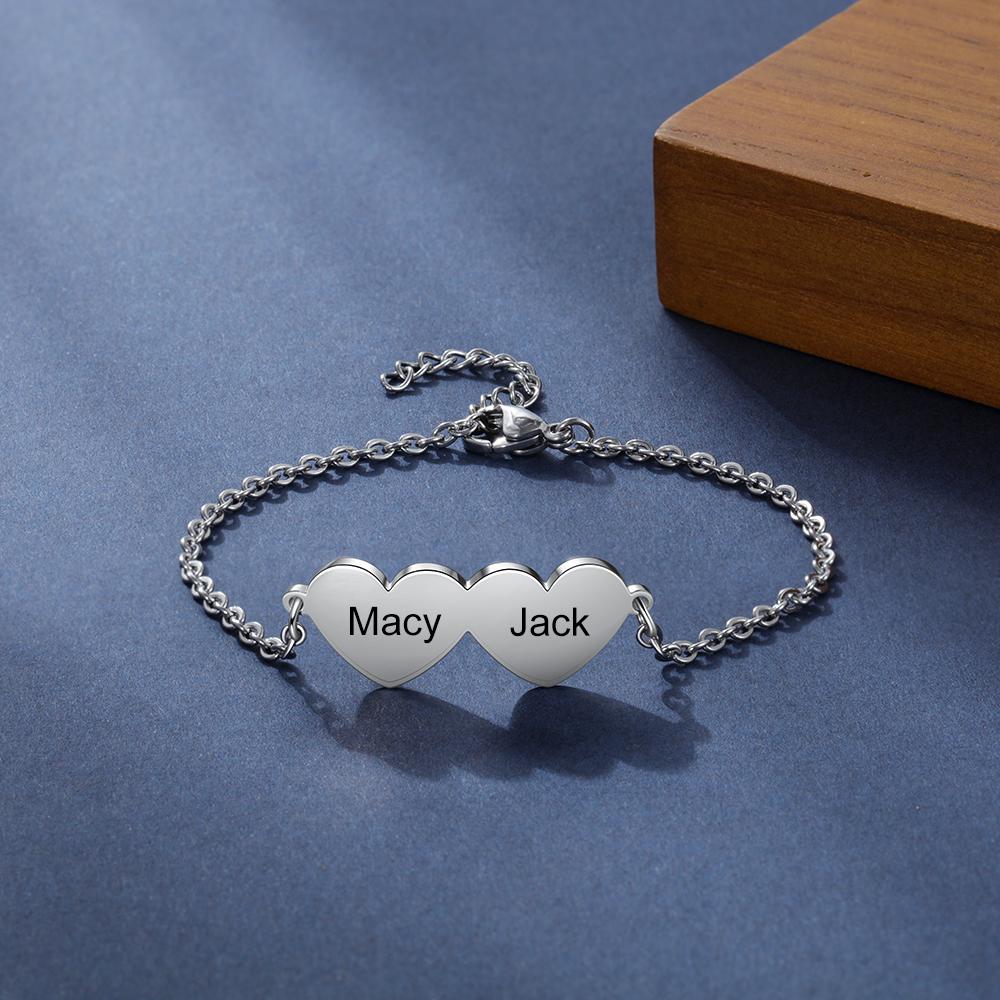 Chain Of Love - 2 Custom Name Sterling Silver Chain Bracelet-Customized Jewel