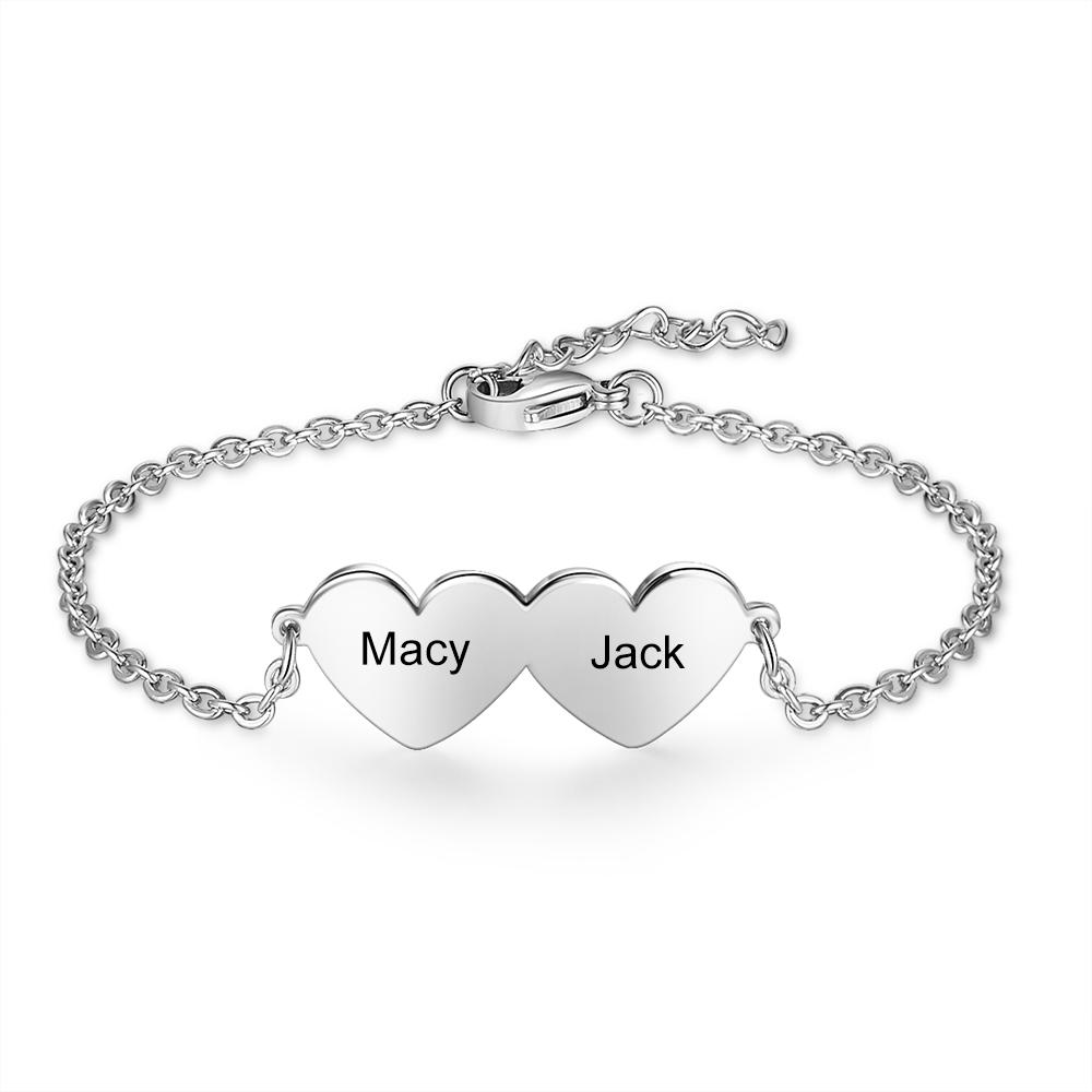 Chain Of Love - 2 Custom Name Sterling Silver Chain Bracelet-Customized Jewel